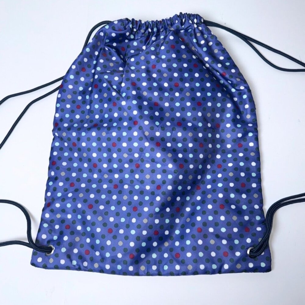 Thirty One Cinch Sac Playful Pop Polka Dot Navy Blue Drawstring Backpack - Picture 4 of 9